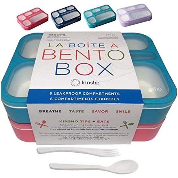 Kinsho Bento Lunch Box Kids & Adult with 6 Compartments Blue/Pink - Picture 1 of 3